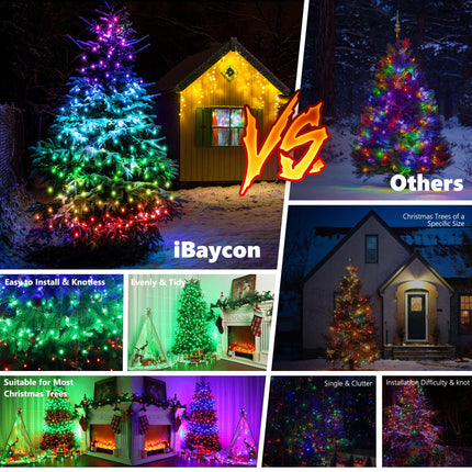 iBaycon RGB Christmas Tree Lights, 540 LED Color Changing Christmas Lights with Multiple Vivid Effect, Waterproof with Remote & Timer, Unique Design Tree Lights for 5ft to 9ft Christmas Trees
