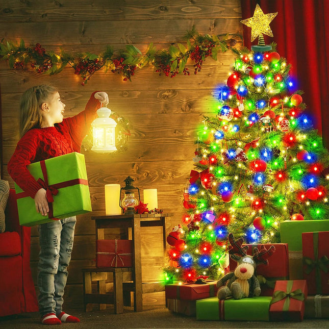 Christmas Tree Lights 400 LEDs with Timer, Xmas String Lights with Ring 16 Strings 6.6FT Easy to Install, Christmas Curtain Fairy Tree Light 8 Modes for Xmas Fir Pine Party Decoration, Colorful