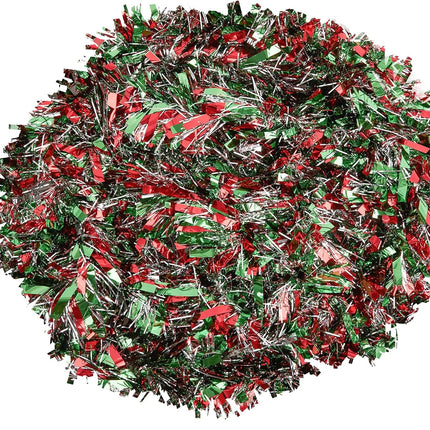 Christmas Tinsel Garland Metallic Tinsel Twist Garland Glitter Christmas Tree Hanging Garland Decorations for Christmas Indoor and Outdoor Ornament (Red, Green with Silver)