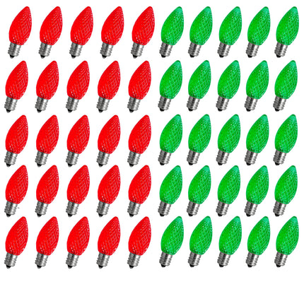 Replacement c7 LED Light Bulbs Shatterproof C7 Led Light Bulbs 1W Mini Bulb Candelabra E12 Base Decor Red Green Orange Purple Light Bulb, String Lights, Window Indoor Outdoor (Red Green, 50 Pack)