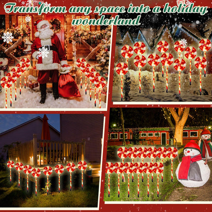 Ganeen 12 Pack Christmas Pathway Markers Lights Christmas Lollipop Lights Outdoor 27.6” Christmas Candy Pathway Decorations with 8 Lighting Modes String Lights Plugin for Holiday(Red)
