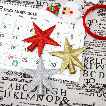 Aneco 3 Pack 4 Inches Glittered Mini Star Christmas Tree Topper Star Treetop for Small Christmas Tree Ornaments, Gold, Silver and Red