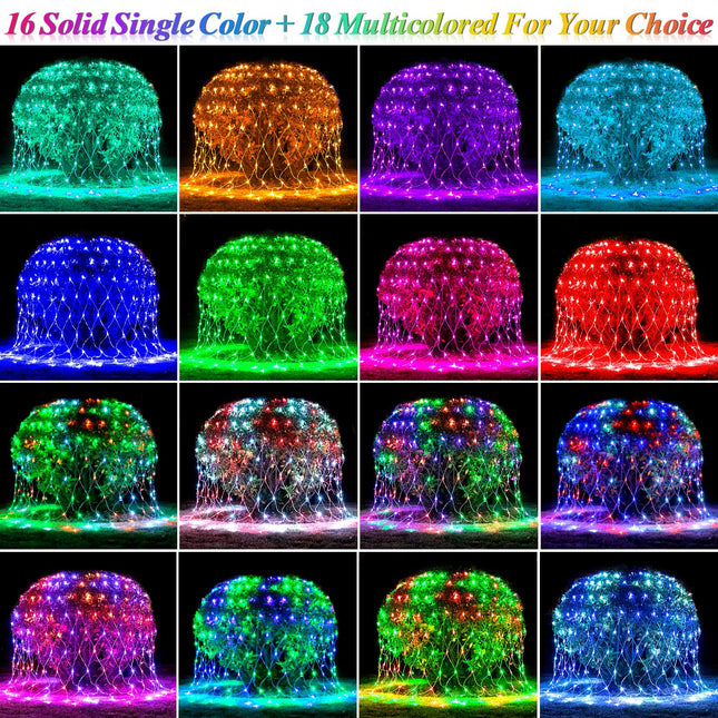 240 LED Net Lights, 34 Colors Changing Christmas Net Lights Outdoor Clear Wire, 14.8ft x 5ft Connectable Multicolored Mesh String Lights for Bushes Christmas Halloween Holiday Wedding Party Decor