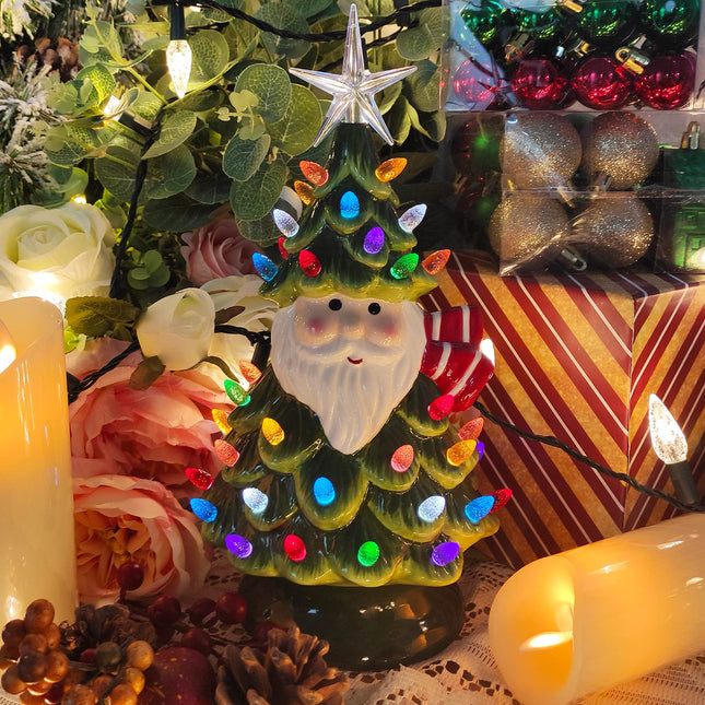 Sunnyglade 11" Ceramic Christmas Tree Tabletop Christmas Tree Lights with 50 Multicolored Lights and 1 Star Toppers for Table Top Desk Classic Series Christmas Decoration