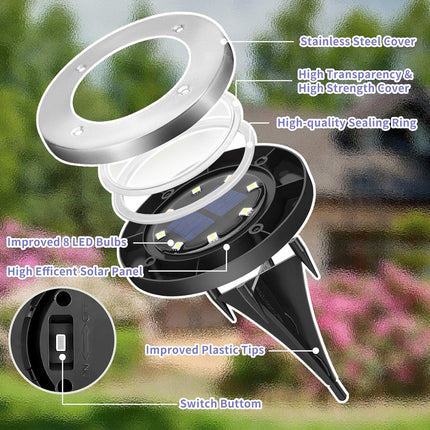 Solpex 12 Pack Solar Ground Lights Outdoor, Waterproof 8 Led Solar Powered Disk Lights Outdoor Garden Landscape Lighting For Yard