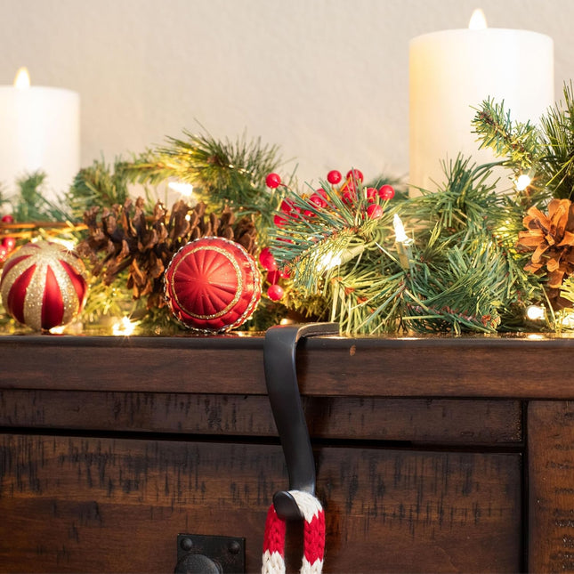 BIRDROCK HOME 4 Pack Christmas Stocking Mantel Hooks - Heavy-Duty Metal Hangers for Fireplace, Brick, and Mantel - Ideal for Holiday Stockings, Garlands, and Decor - Sturdy and Versatile - Black