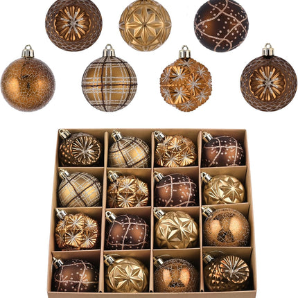 Valery Madelyn Fall Ornaments for Christmas Trees, 16ct Bronze Copper Brown Gold Shatterproof Fall Christmas Tree Decorations, 2.36 Inches Luxury Hanging Ball Ornaments for Thanksgiving Autumn Harvest
