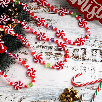 12 Feet Christmas Bead Garland Plastic Candy Swirl Garland Ornament Red and White Peppermint Beaded Garland Christmas Tree Decor for Xmas Party Supplies Holiday Favors Farmhouse Wall Hanging Ornaments