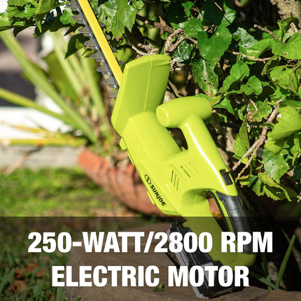 Sun Joe 24V-HT18-LTE 24V 2.0Ah 18-in Cordless Handheld Hedge Trimmer 5/8''& HJ604C 7.2-Volt 2-in-1 1250-RPM Cordless Grass Shear / Shrubber Handheld Trimmer