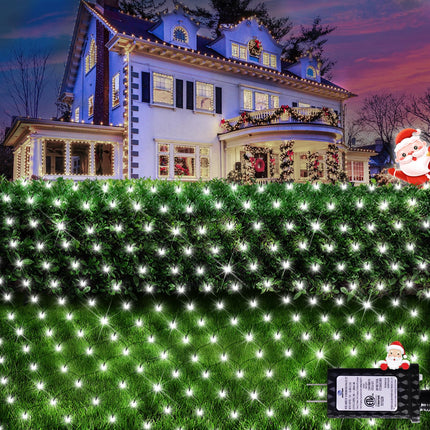 Hezbjiti Christmas Net Lights, 280 LED Mesh Lights 9.8FT x 6.6FT 8 Modes Waterproof Outdoor Christmas Decoration Lights Green Wire for Bushes, Trees, Lawn, Yard, Garden Party (Cool White)