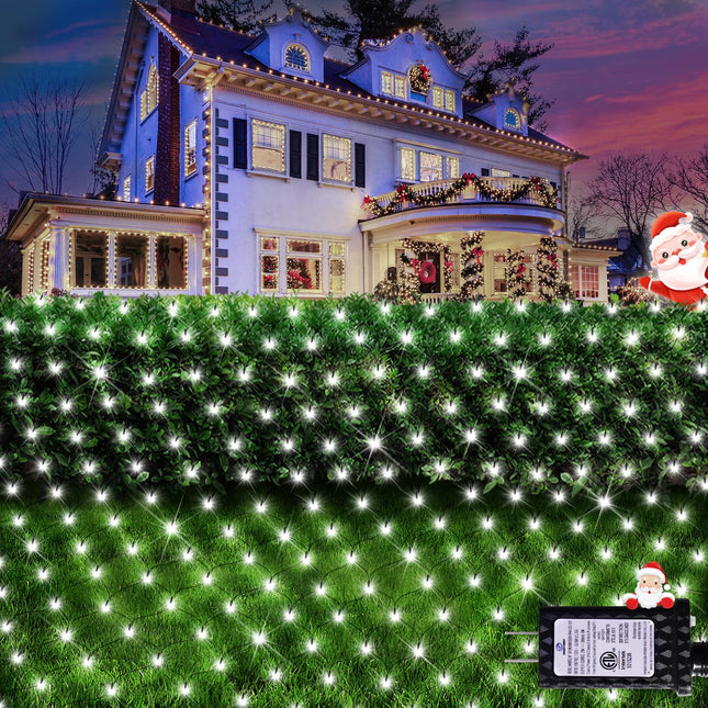 Hezbjiti Christmas Net Lights, 280 LED Mesh Lights 9.8FT x 6.6FT 8 Modes Waterproof Outdoor Christmas Decoration Lights Green Wire for Bushes, Trees, Lawn, Yard, Garden Party (Cool White)