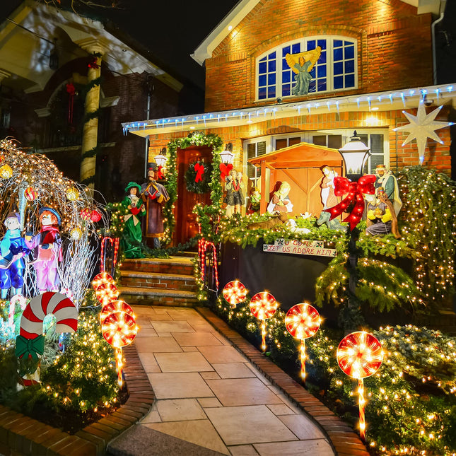 Set of 4 Lollipops Christmas Pathway Lights Outdoor 25" Candy Cane Peppermint Stake Light 80 LED Driveway Light with 8 Mode Waterproof Walkway Lights for Yard Patio Decor(Warm Light, Red and White)