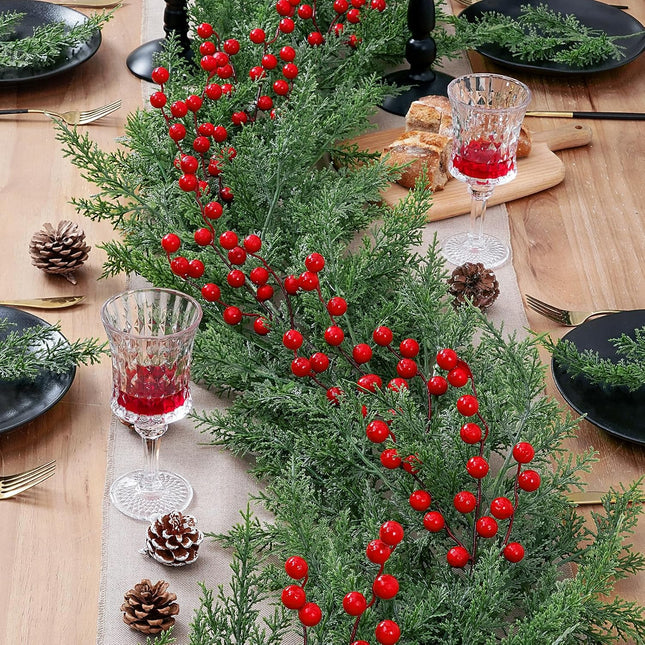 Dolicer 6FT Christmas Pine Garland, Artificial Cedar Garland with Red Berries, Lush Winter Greenery Garland with Lights for Mantel Home Fireplace Holiday Weeding Christmas Decorations