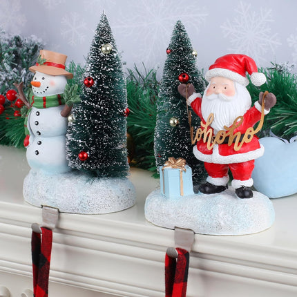 2 Set Christmas Snowman Stocking Holders for Fireplace Mantle Garland Mantel Clips Stocking Hook Santa Claus Stocking Hangers Holiday Decor (2,C- Santa Claus)
