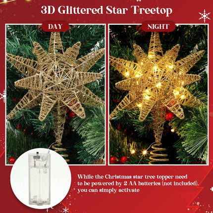 Poen 26 Pcs Christmas Tree Decoration Set,11.8" Gold Christmas Star Tree Topper 33 ft 80 LED Lights and 24 Pcs Mini Xmas Hanging Balls Ornament for Winter Holiday Christmas Decor(Gold, Green)