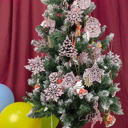 Christmas Tree Decoration Snowflake Ornaments - 42pcs Rose Gold Glitter Christmas Snowflake Tree Snowman Reindeer Santa Hanging Ornaments for Winter Wonderland Holiday Year Christmas Tree