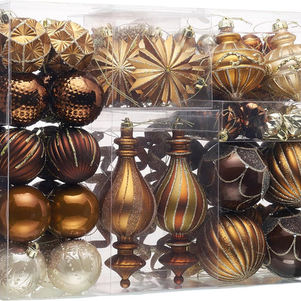 Valery Madelyn Christmas Ornaments Set, 108ct Bronze Copper and Gold Shatterproof Fall Christmas Tree Decorations Ball Ornaments Bulk, Luxury Brown Hanging Ornaments for Xmas Trees Holiday Decor