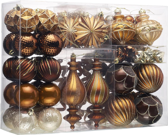 Valery Madelyn Christmas Ornaments Set, 108ct Bronze Copper and Gold Shatterproof Fall Christmas Tree Decorations Ball Ornaments Bulk, Luxury Brown Hanging Ornaments for Xmas Trees Holiday Decor
