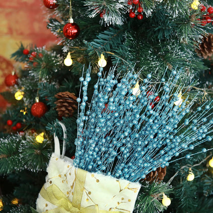 Felice Arts 6 Pack Lake Blue Artificial Glitter Berry Stems 15.7" Fake Christmas Picks Decorative Glitter Sticks for Christmas Tree DIY Wreath Crafts Fireplace Decor