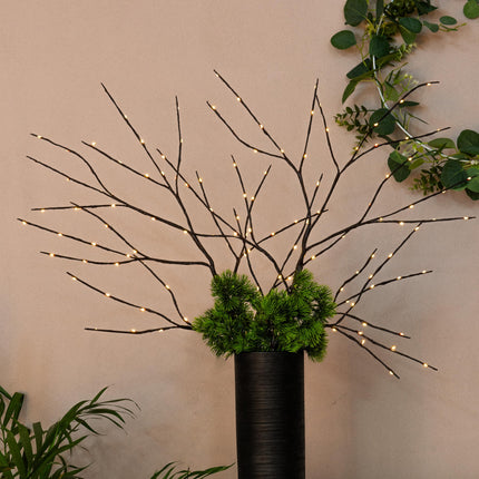 LIGHTSHARE Lighted Artificial Twig Birch Tree Branch with Mini LED Lights Battery Operated with Timer for Thanksgiving Christmas Decoration Indoor Outdoor Sticks, White (32IN, Brown)