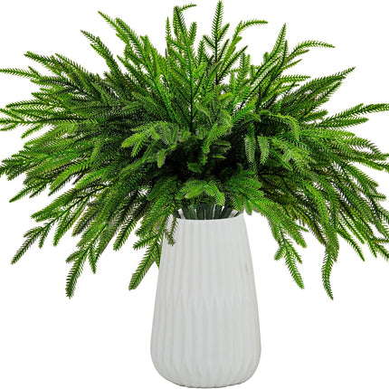 12 Pcs Christmas Norfolk Pine Branches, Artificial Christmas Pine Branches Norfolk Pine Stems DIY Crafts Faux Christmas Greenery Stems for Xmas Indoor Outdoor Home Decor (18 Inches)