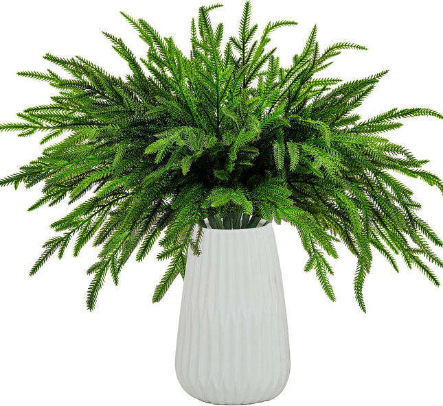 12 Pcs Christmas Norfolk Pine Branches, Artificial Christmas Pine Branches Norfolk Pine Stems DIY Crafts Faux Christmas Greenery Stems for Xmas Indoor Outdoor Home Decor (18 Inches)