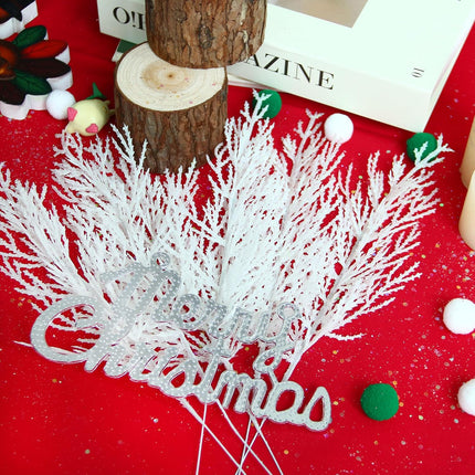 GREENTIME 12 Pack Artificial White Flat Glitter Pine Needles 13" Fake Christmas Picks Decorative Glitter Sticks for Vase Christmas Tree DIY Wreath Crafts Fireplace Decor
