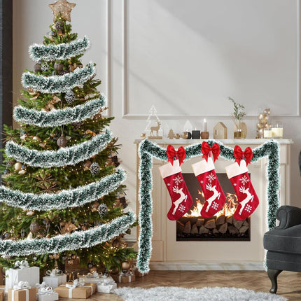 50 Ft Christmas Tinsel Garland Xmas Tree Decorations Christmas Metallic Twist Hanging Garland Decor Shiny Christmas Tree Garland Christmas Decoration for Party Holiday Indoor Supplies(Green and White)