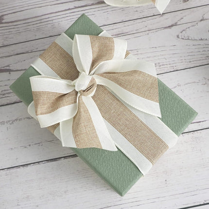 MEEDEE Burlap and White Stripe Ribbon 2.5 Inch Burlap Wired Ribbon with Ivory Burlap Edge Burlap Stripe Wired Ribbon for Wreath Garland Topper Bow Making Fall Christmas Wedding Decorations (10 Yards)