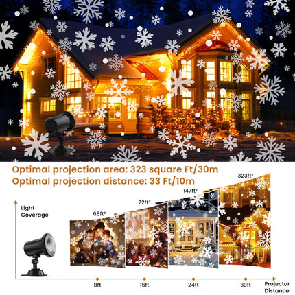 Snowflake Christmas Projector Lights Outdoor, Single-Head Dynamic Snowfall Projection Light, Waterproof Xmas Decoration Lighting for Wall Patio Yard Indoor Wall
