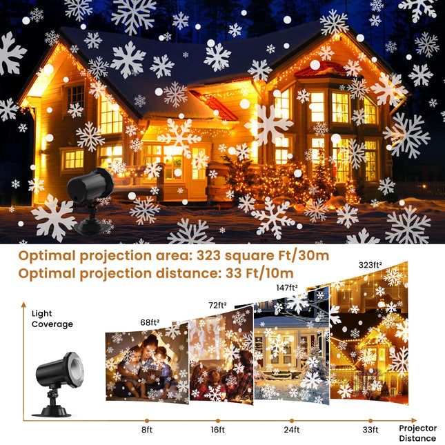 Snowflake Christmas Projector Lights Outdoor, Single-Head Dynamic Snowfall Projection Light, Waterproof Xmas Decoration Lighting for Wall Patio Yard Indoor Wall