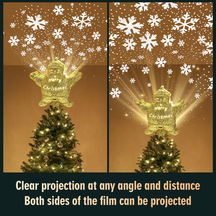 Christmas Tree Topper Lighted with 4 Projection Patterns, Santa Claus Tree Topper Built-in LED Rotating Lights, Stunning Gold 3D Projection for Xmas Party Holiday Decor