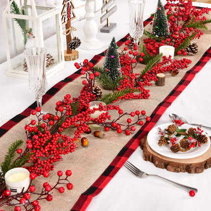 DearHouse 6FT Red Berry Christmas Garland with Spruce Branches Berry Garland, Winter Greenery Garland for Holiday Mantel Fireplace Table Runner Centerpiece Year Decoration