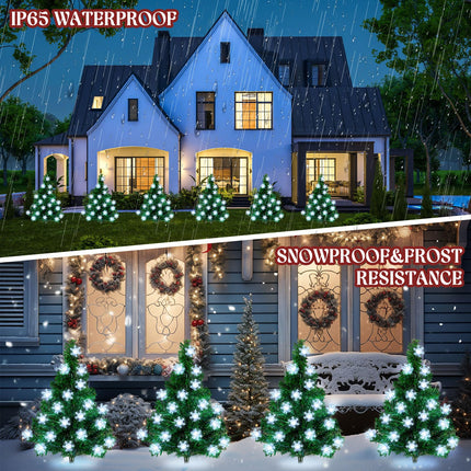 Retisee 6 Pack Solar Christmas Tree Garden Stake Lights Christmas Decorations Outdoor LED Snowflake Lights 8 Modes Prelit Xmas Tree Solar Landscape Lights for Garden, Yard, Lawn