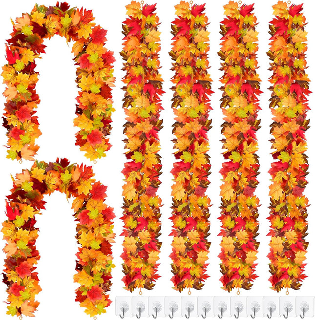 6 Pack Fall Maple Leaves Garland Fall Decorations 5.8ft/Pc Artificial Fall Garland Colorful Autumn Hanging Vine for Thanksgiving Halloween Fireplace Indoor Outdoor Decor