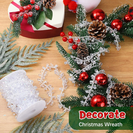 Bucherry 23ft Christmas Garland Crystal Acrylic Christmas Beaded Garlands Hanging Rustic Christmas Tree Decorations Twist Bead String Ornaments for Wedding Party Decor(Clear Iridescent)