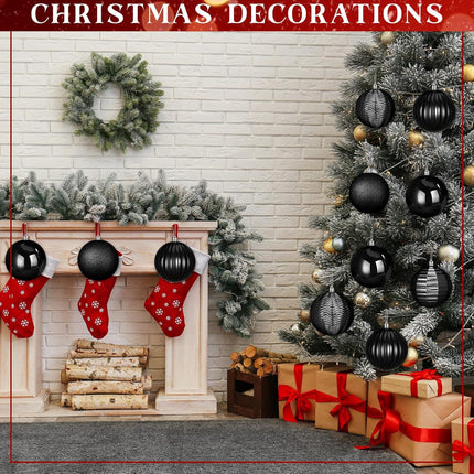 24 Pcs 3.14" Large Christmas Balls Ornaments Christmas Tree Decoration Plastic Shatterproof Hanging Ornaments Set for Xmas Wedding Holiday Party Wreath Home Decor(Black)