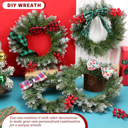 Zeyune 8 Pcs Christmas Wreaths 12 Inch Artificial Christmas Kitchen Cabinet Wreaths Holiday Faux Pine Wreaths for Decorating Windows Front Door Dining Chairs Room Farmhouse Christmas Party