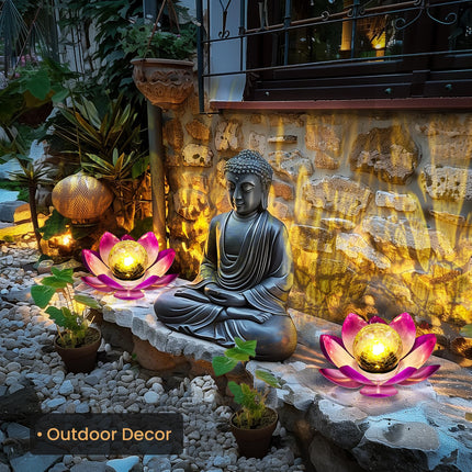 GIGALUMI Solar Light Outdoor Garden Decor, Lotus Flower Light Crackle Globe Glass Lantern Outdoor Table Decor Waterproof for Patio, Lawn, Pathway, Pool, Pond, Christmas (Pink Petal)
