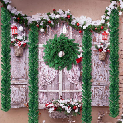 54ft Artificial Christmas Garland Green Garland for Indoor Outdoor Stairs Railing Fireplace Mantel Front Door Porch Christmas Holiday Party Decorations