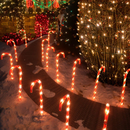 COOLWUFAN 28" Christmas Candy Cane Pathway Markers, Set of 12 Pack Christmas Outdoor Decorations Pathway Lights with 72 Warm Lights for Christmas Holiday Party Walkway Patio Garden Yard Lawn Decor