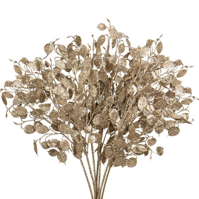 8 Pcs Christmas Tree Picks and Sprays Champagne Glitter Christmas Picks 26.8" Christmas Glitter Eucalyptus Leaves Stems for Christmas Tree Filler Branches Wreaths Centerpieces Holiday Decorations