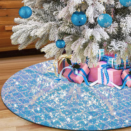 Blue White Christmas Tree Skirt, Iridescent Glitter Tree Skirt 36 Inches,Sparkly Tree Mats for Christmas Pencil Tree, Iridescent Christmas Decorations Ornaments
