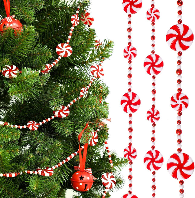 10 Feet Christmas Candy Garland Peppermint Candy Garland Christmas Decorations Fake Crystal Candy Decor Christmas Tree Garland for Xmas Home Christmas Home Decoration (Classic Style) (Red and White)
