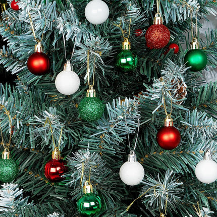 Mini Christmas Tree Ornaments,54Pcs Mini Christmas Ball Ornaments with Strings,30mm/1.18-Inch Small Shatterproof Christmas Baubles,Miniature Xmas Christmas Decorations (White, Red, Green)