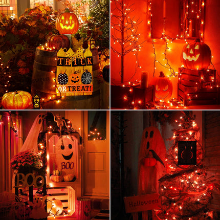 Hopolon Orange Halloween Lights, 2PACK 13ft 50 Orange Lights String,120V UL Orange String Lights, Plug in Green Wire Fall Lights Waterproof for Spooky Thanksgiving Party Decor(2pcs Orange)