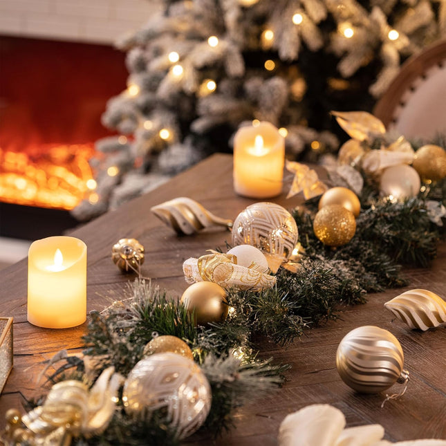 Valery Madelyn 6 feet Pre-Lit Christmas Garland with Lights for Mantle, Lighted Battery Operated Xmas Garland with White Gold Balls for Front Door Fireplace Table Centerpiece Outdoor Window Home Decor