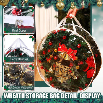 Zhengmy 5 Pcs 30 Inch Christmas Clear Wreath Storage Bags Xmas Wreath Storage Container Wreath Bags with Dual Zippers and Handles Christmas Wreath Storage Case for Holiday Garland Storage