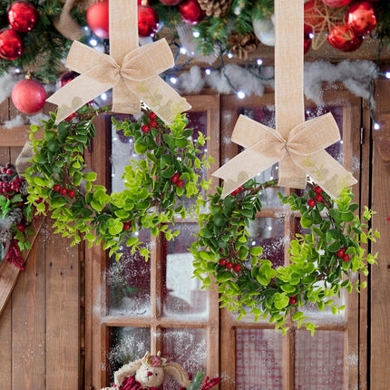 jiebor 2Pcs Mini Christmas Wreaths Cabinet Wreaths Small Green Hanging Wreath Christmas Ornament for Cabinets Winter Holiday Home Outdoor Indoor Window Christmas Tree Crafts Decorations 25 x 10 Inch