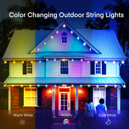 Outdoor String Lights Patio Lights String Lights for Outside Outdoor Lights for Patio Christmas Lights Outdoor Waterproof Shatterproof Dimmable Backyard Lights Outdoor 15 S14 Bulbs (27.5FT +6.5FT)